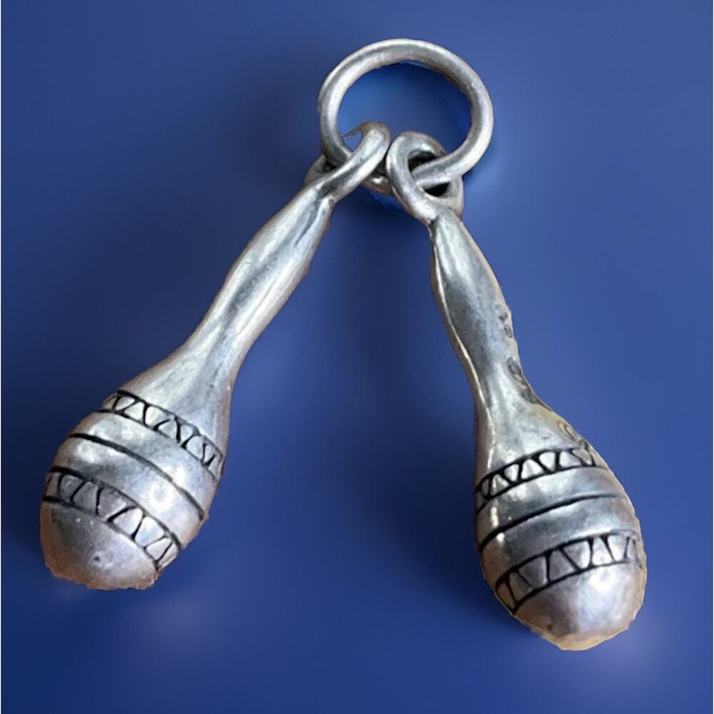 Vintage Sterling Silver Double Maracas Fiesta Mariachi Charm Latin Music Theme
